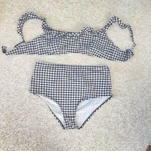 J.Crew gingham high waisted bikini square neck top size L